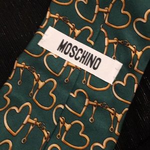 Vintage Moschino silk tie gold Valentine hearts
